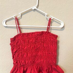 Red Smocked Crop Top